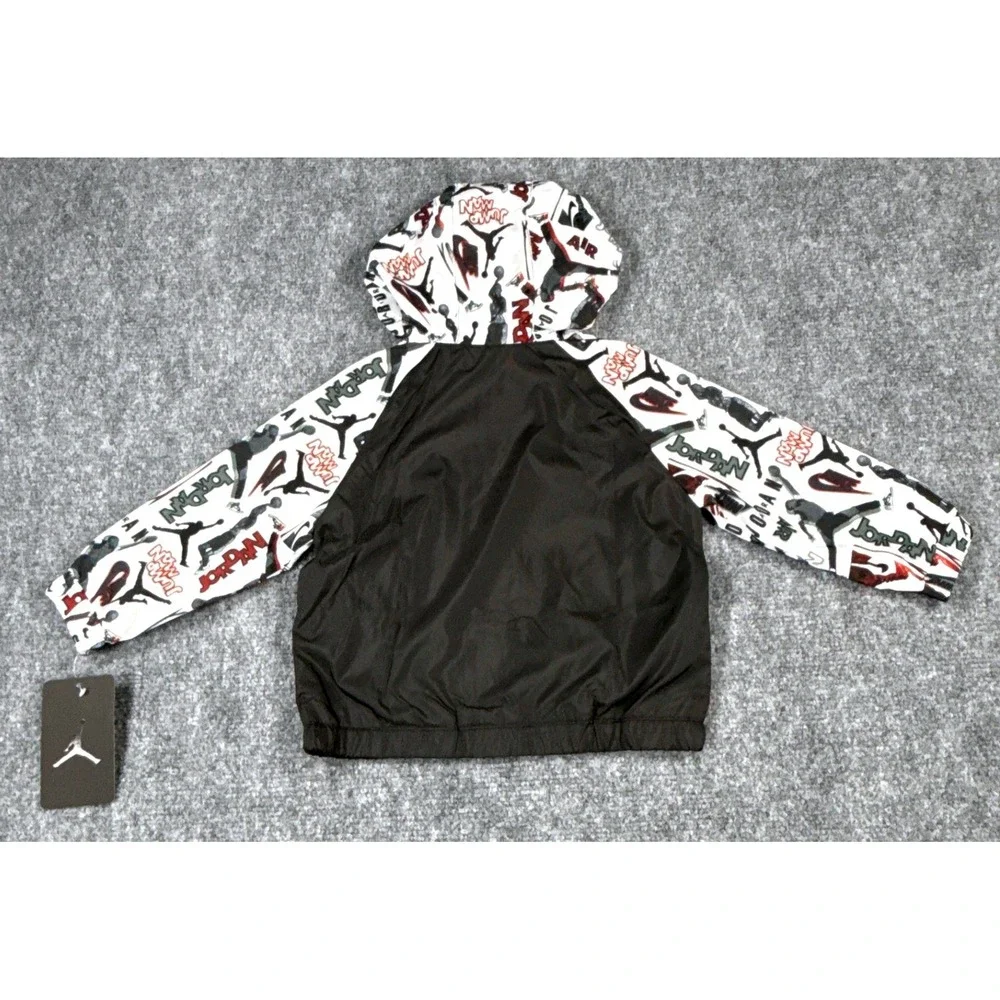 Jordan Jumpman 12 Month Windbreaker Jacket Black White Red Graphic NWT